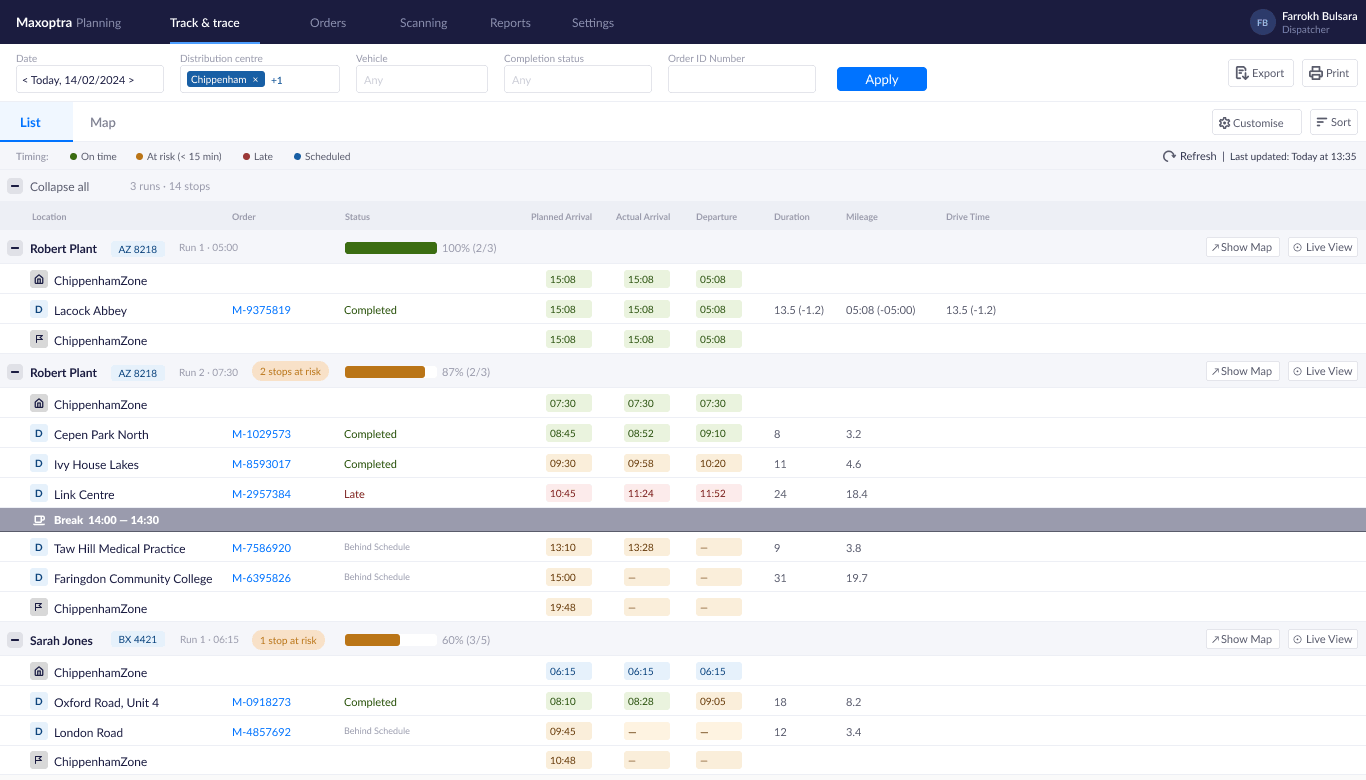 List view redesign with status, ETAs and inline timing legend
